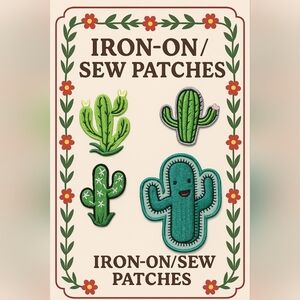 🌵 Cactus Vibes Embroidered Iron-On Patch Set (4 Patches)